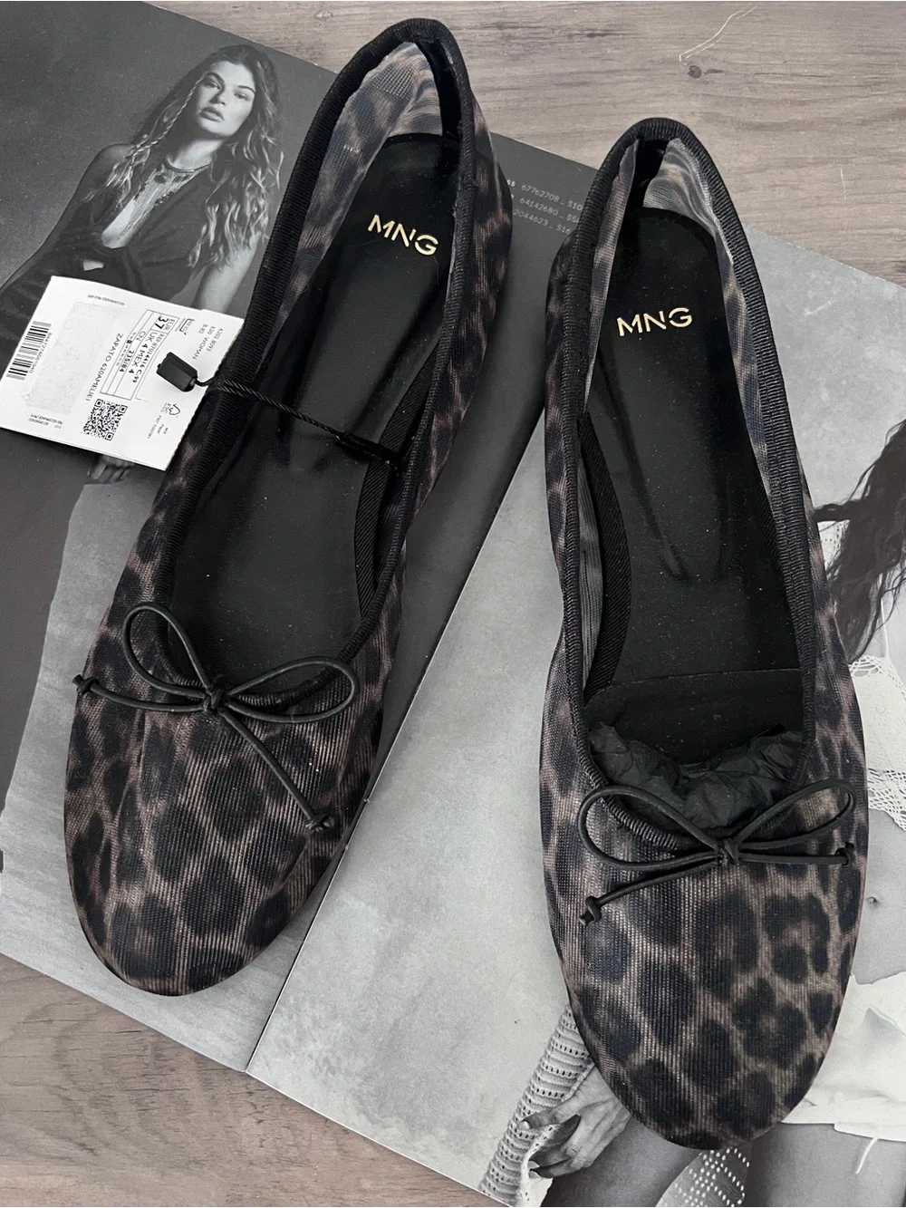 MANGO Women’s Leopard Print Mesh Ballet Flats